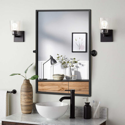 31" Black Metal Tilting Framed Accent Mirror