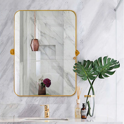 31" Gold Metal Tilting Framed Accent Mirror