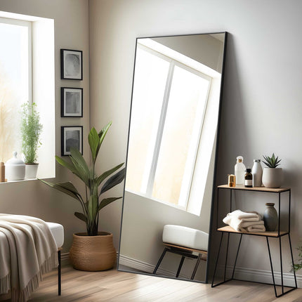 71" Black Metal Leaning Framed Full Length Mirror