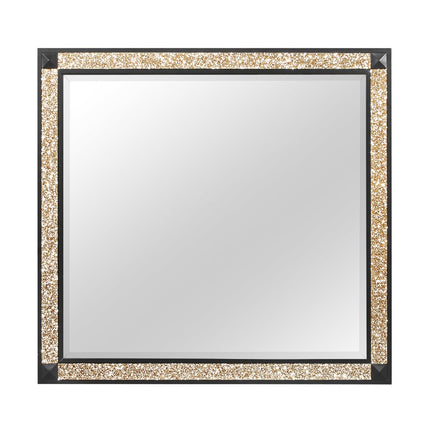 36" Black And Gold Faux Crystal And Wood Dresser Mount Framed Mirror