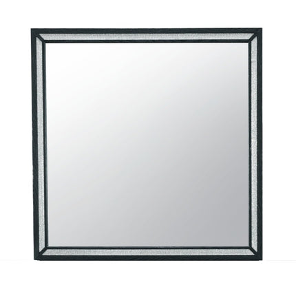 37" Black Faux Crystal And Wood Dresser Mount Framed Mirror