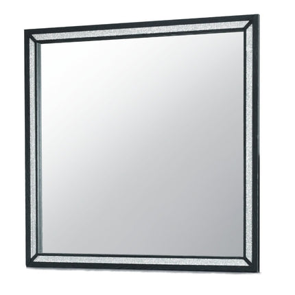 37" Black Faux Crystal And Wood Dresser Mount Framed Mirror