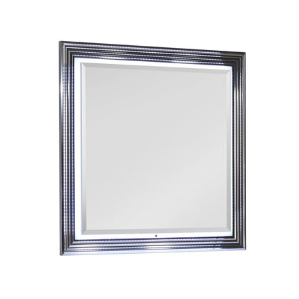 42" Silver And White Wood Square Lighted Dresser Mount Framed Mirror