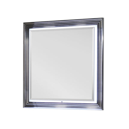 42" Silver And White Wood Square Lighted Dresser Mount Framed Mirror