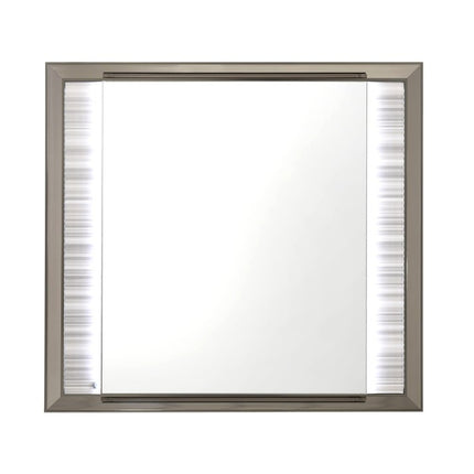38" White And Silver Wood Lighted Dresser Mount Framed Mirror