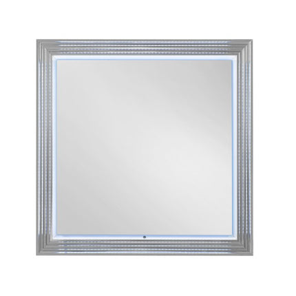 42" White Wood Square Lighted Dresser Mount Framed Mirror