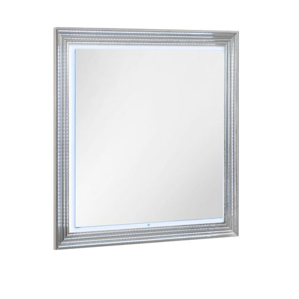 42" White Wood Square Lighted Dresser Mount Framed Mirror