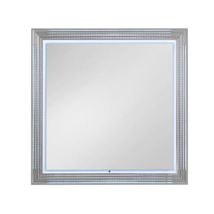 42" White Wood Square Lighted Dresser Mount Framed Mirror