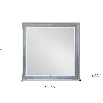 42" White Wood Square Lighted Dresser Mount Framed Mirror