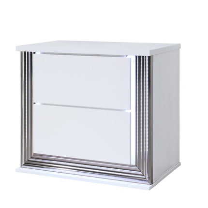 25" White Solid and Manufactured Wood Lighted Two Drawer Nightstand