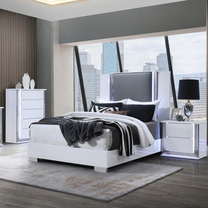 25" White Solid and Manufactured Wood Lighted Two Drawer Nightstand