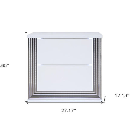 25" White Solid and Manufactured Wood Lighted Two Drawer Nightstand