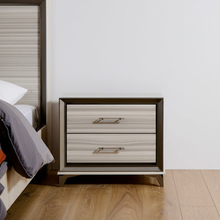 25" Silver And White Wood Lighted Two Drawer Nightstand