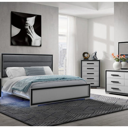 25" Gray and Black Two Drawer Wood Nightstand