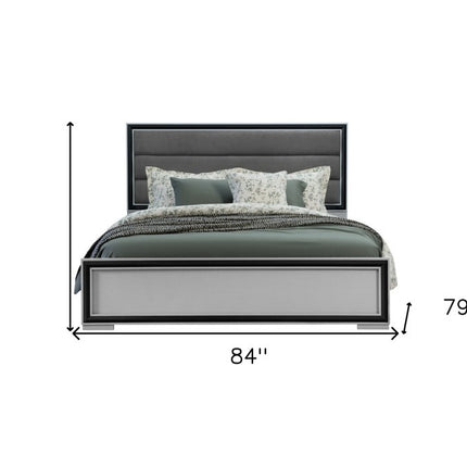 Gray Ribbed Texture Wood And Upholstery King Bed Frame
