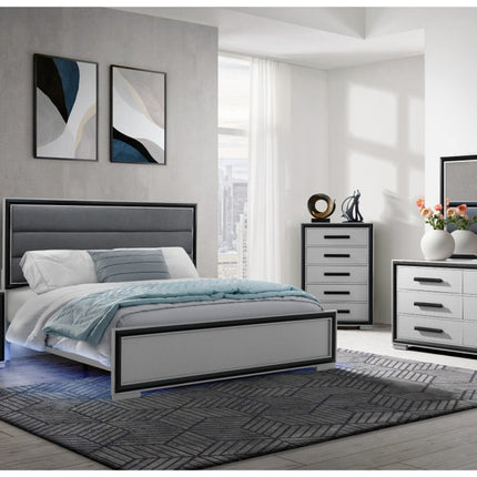 Gray Ribbed Texture Wood And Upholstery Queen Bed Frame