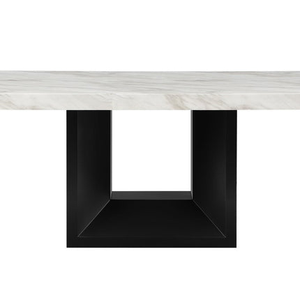 70" White and Black Faux Marble and Wood Pedestal Base Dining Table