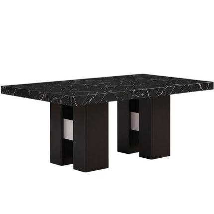 70" Black Faux Marble and Wood Double Pedestal Base Dining Table