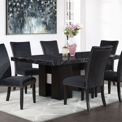 70" Black Faux Marble and Wood Double Pedestal Base Dining Table