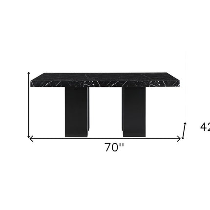 70" Black Faux Marble and Wood Double Pedestal Base Dining Table