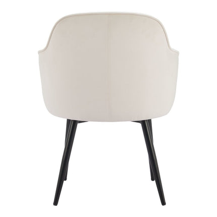 Set of Two Ivory and Black Velvet Dining Arm Chairs