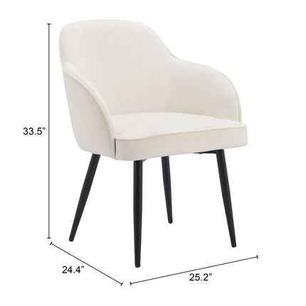 Set of Two Ivory and Black Velvet Dining Arm Chairs