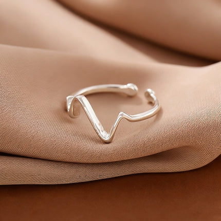 S925 Sterling Silver ECG Ring For Women Adjustable Band