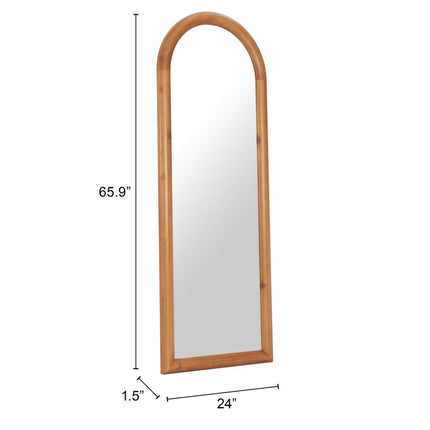 66" Natural Solid Wood Arch Framed Full Length Mirror