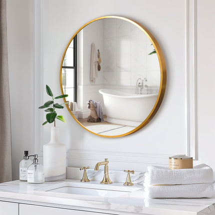 20" Gold Aluminum Round Framed Bathroom Vanity Mirror