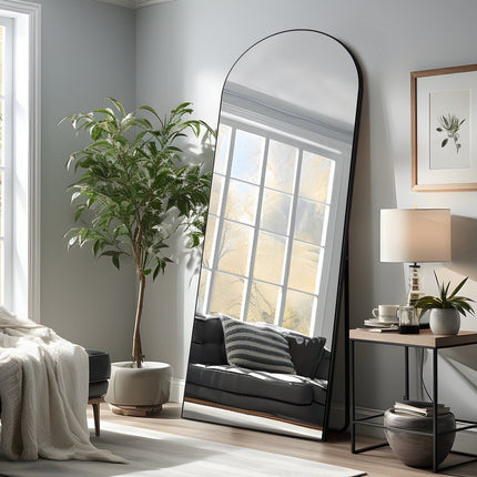 67" Black Solid Wood Arch Freestanding Framed Full Length Mirror