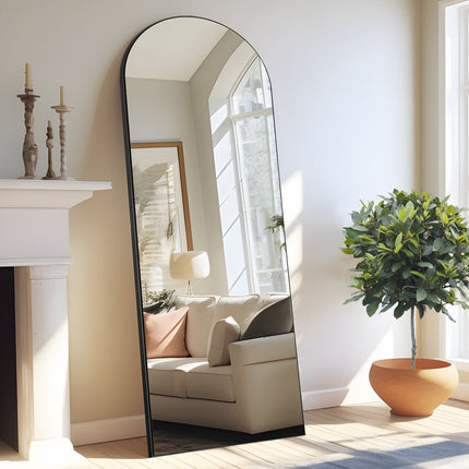 67" Black Solid Wood Arch Freestanding Framed Full Length Mirror