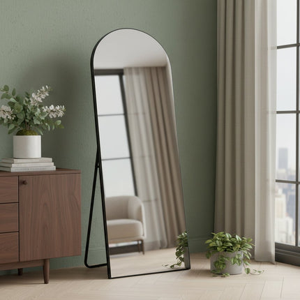 67" Black Solid Wood Arch Freestanding Framed Full Length Mirror