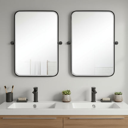 Set of Two 32" Black Metal Framed Accent Mirrors