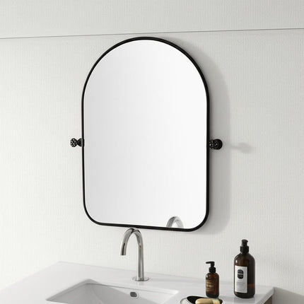 Set of Two Black Iron Arch Tilting Framed Bathroom Vanity Mirrors