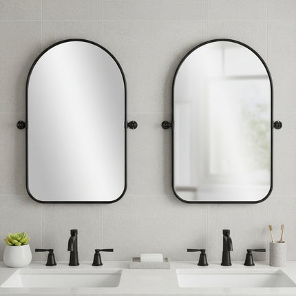 Set of Two Black Arch Iron Framed Bathroom Vanity Mirrors