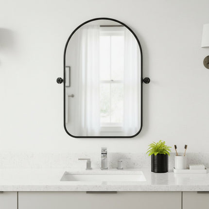 Set of Two Black Arch Iron Framed Bathroom Vanity Mirrors