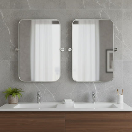 Set of Two 32" Silver Metal Framed Accent Mirrors