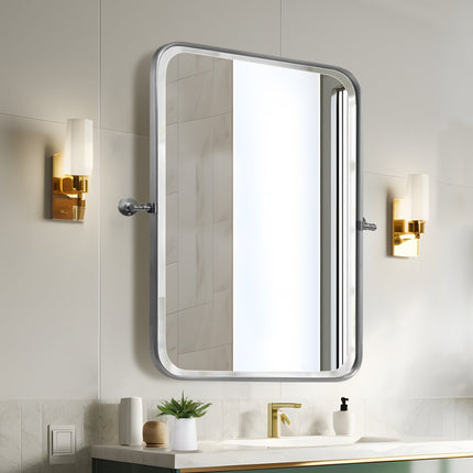 Set of Two 32" Silver Metal Framed Accent Mirrors