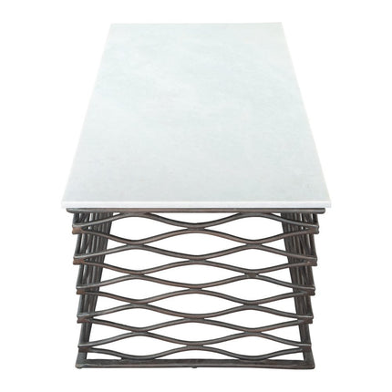 50" White and Antiqued Bronze Genuine Marble and Aluminum Abstract Coffee Table