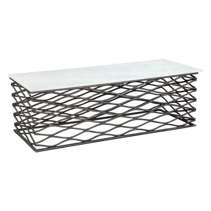 50" White and Antiqued Bronze Genuine Marble and Aluminum Abstract Coffee Table