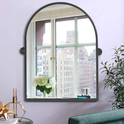 36" Black Metal Arch Tilting Framed Accent Mirror
