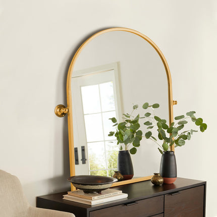36" Gold Metal Arch Tilting Framed Accent Mirror