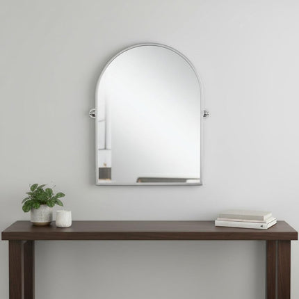 36" Silver Metal Arch Tilting Framed Accent Mirror