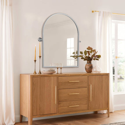 36" Silver Metal Arch Tilting Framed Accent Mirror