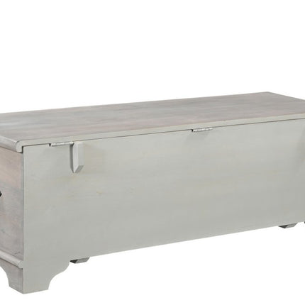 54" Gray Carved Geo Scroll Solid Wood Storage Ottoman