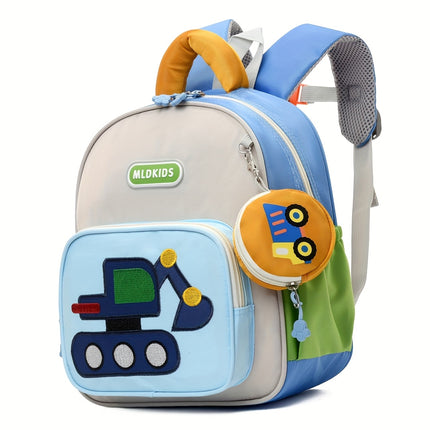 Kids' Cartoon Construction Vehicle Backpack Adjustable Straps, Lightweight,