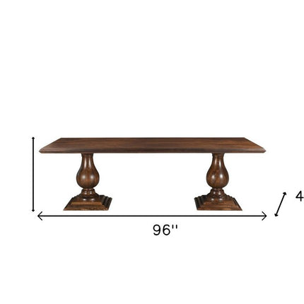 96" Dark Brown Wood Double Pedestal Base Dining Table