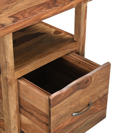 68" Brown Live Edge Solid Wood Writing Desk With Four Drawers