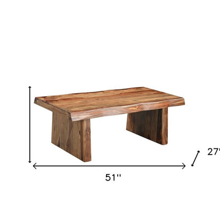 51" Brown Solid Wood Live Edge Coffee Table