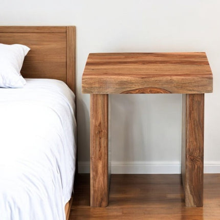 23" Brown Solid Wood Square Live Edge End Table
